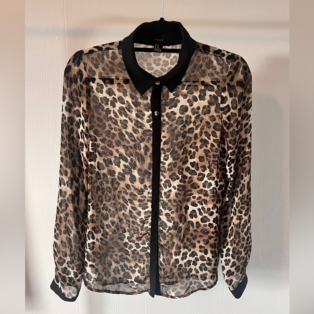 Forever 21 Animal Print Blouse with Black Collar